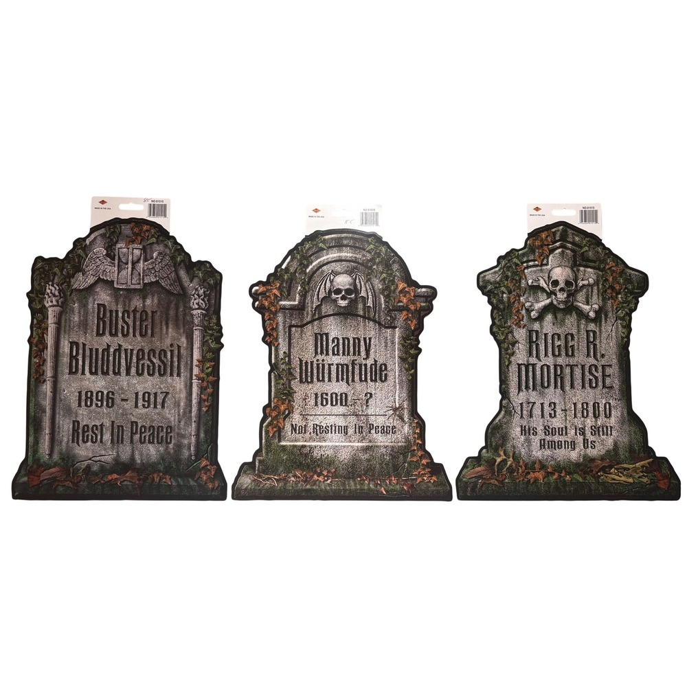Beistle Halloween Tombstone Cutouts Set of 3 Double Sided Graveyard Decor 01515